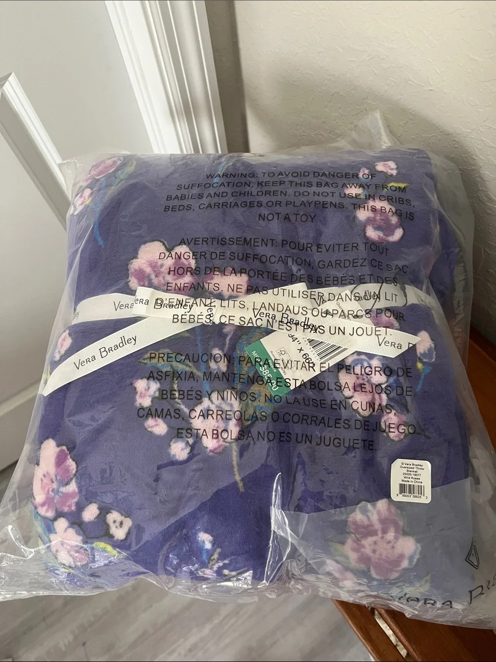 Vera Bradley Purple Wild Roses  Cozy Throw Blanket Xl 94 X66